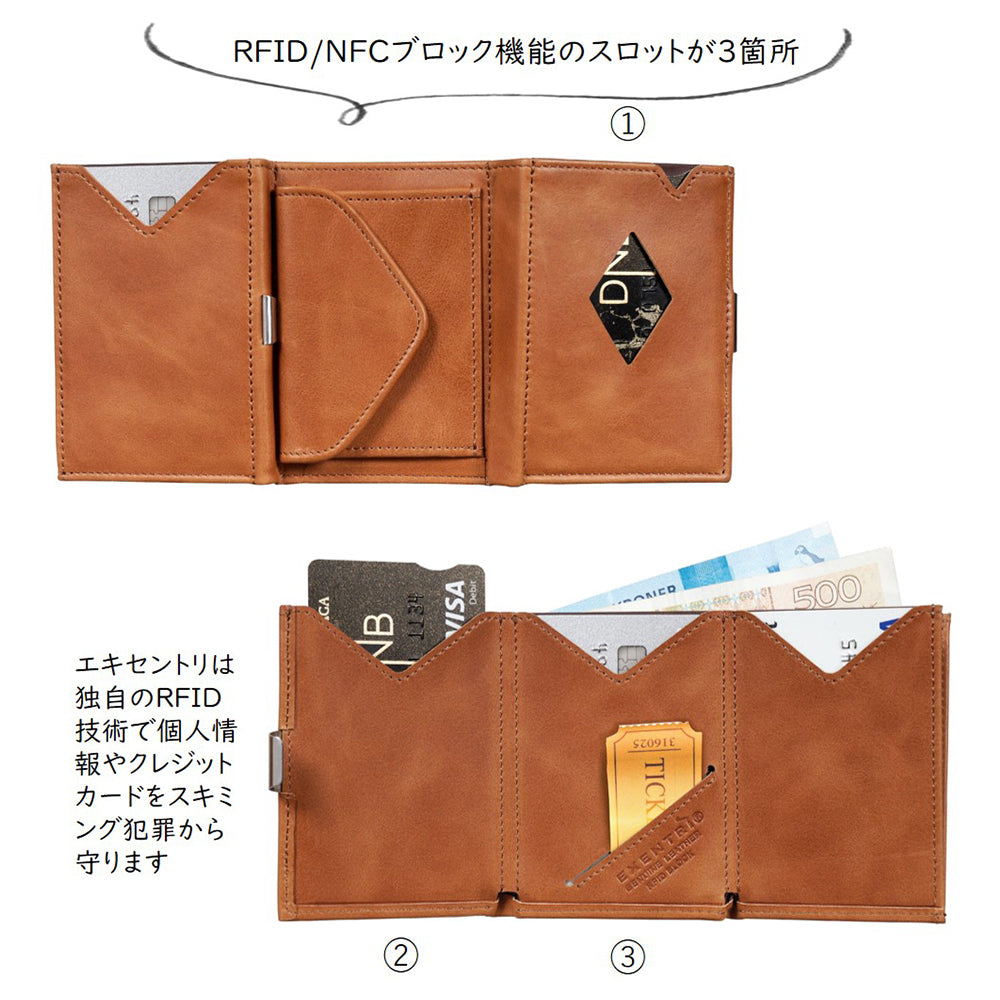 EXENTRI（エキセントリ）三つ折り財布 EXENTRI WALLET (エキセントリ ウォレット) ブラウン EX002